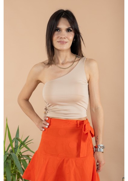 Kadın Bej Bel Detaylı Bluz