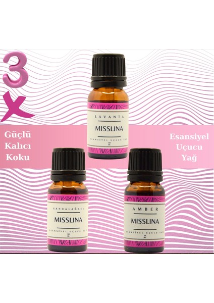 Lavanta,sandal,amber Saf Esansiyel Uçucu Yağ Buhurdanlık Yağı Difüzör Esansı Aromaterapi 3x 10ML
