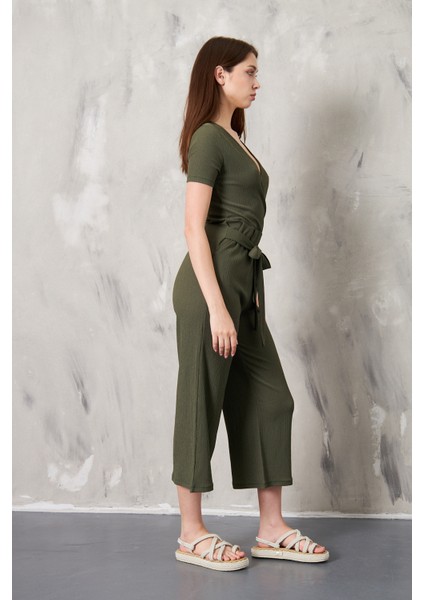 Kruvaze Yaka Kuşaklı Bürümcük Kumaş Tulum fırsatları