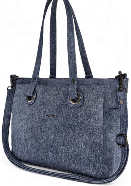 Cep Detaylı Denim Görünümlü Yumuşak Deri Salaş Kadın Omuz Çantası fiyatları