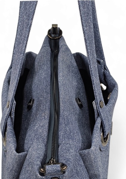 Cep Detaylı Denim Görünümlü Yumuşak Deri Salaş Kadın Omuz Çantası indirimleri