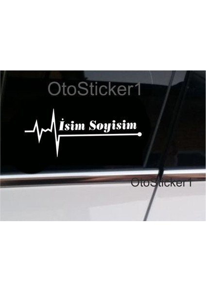 Isme Özel Nabız Kalp Atış Ritim Sticker 2 Adet Beyaz 16*7 cm