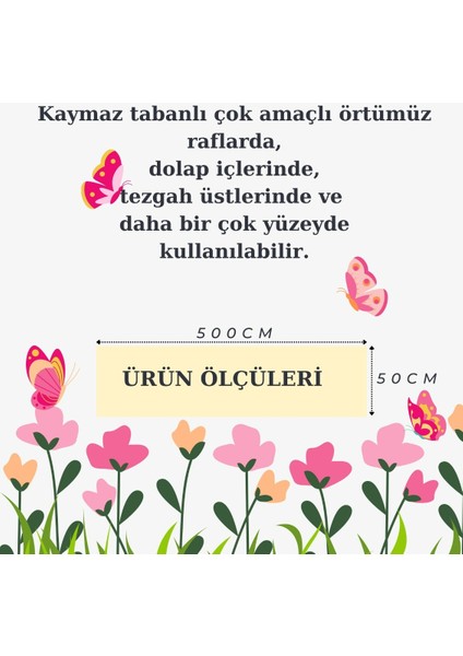 Kahve Sarı Çiçekli Raf ve Dolop Içi Örtüsü - Kaymaz Raf Örtüsü 50CM x 500 cm