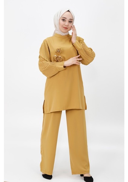 24087 Jessıca Kumaş Kolları Piliseli ve Broşlu Ikili Takım modelleri