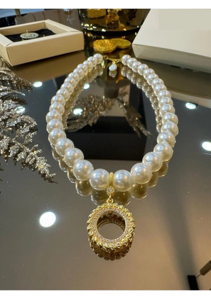 Çeyrek Altın Çerçeve Inci Kolye (Elite)