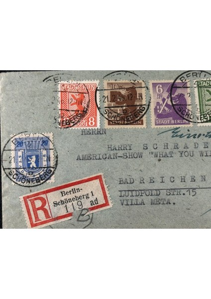 2. Dünya Savaşı Sonrası 1946 Yılında Almanya'da Berlin'den Bad Reichenhall'a Taahhütlü Postadan Geçmiş Zarf Berlin Pullu