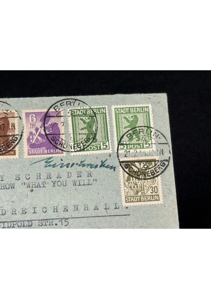2. Dünya Savaşı Sonrası 1946 Yılında Almanya'da Berlin'den Bad Reichenhall'a Taahhütlü Postadan Geçmiş Zarf Berlin Pullu