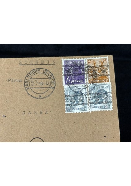 1948 Yılı Almanya'dan Isviçre'ye Gönderilmiş Amerikan-Ingiliz Işgal Bölge Pullu Zarf modelleri