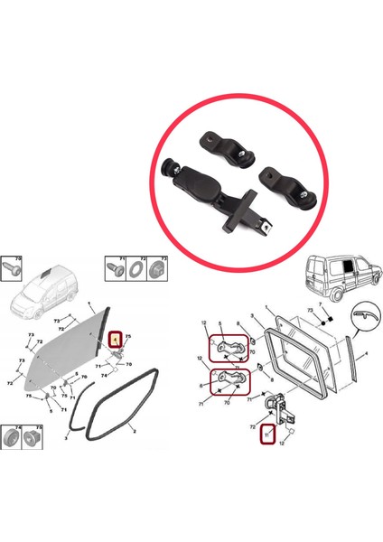 Bross Otomotiv BDP1177-1 Fiat Doblo Fiorino Citroen Berlingo Nemo Peugeot Partner Bipper Için Arka Sürgülü Cam Kilit Mandal Seti 858244