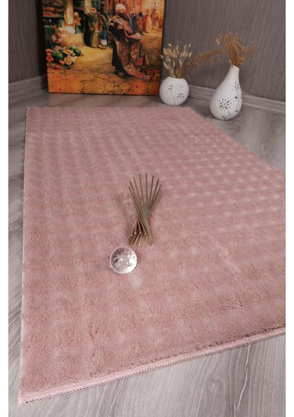 Dekoratif Bubble Uzun Tüylü Yumuşak Puffy Peluş Kaymaz Yıkanabilir Salon Antre Halı Yolluk Pembe fiyatları