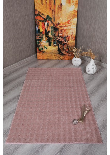 Dekoratif Bubble Uzun Tüylü Yumuşak Puffy Peluş Kaymaz Yıkanabilir Salon Antre Halı Yolluk Pembe modelleri