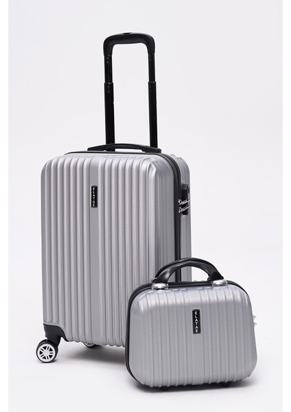 2'li Valiz Seti Elatae Valiz Kabin Boy ve Makyaj Gri 2'li Set 1020