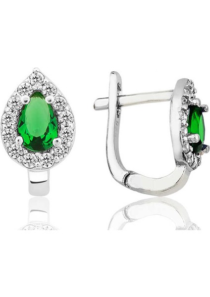 Gümüş Yeşil Taşlı Damla J Kadın Küpe fiyatları