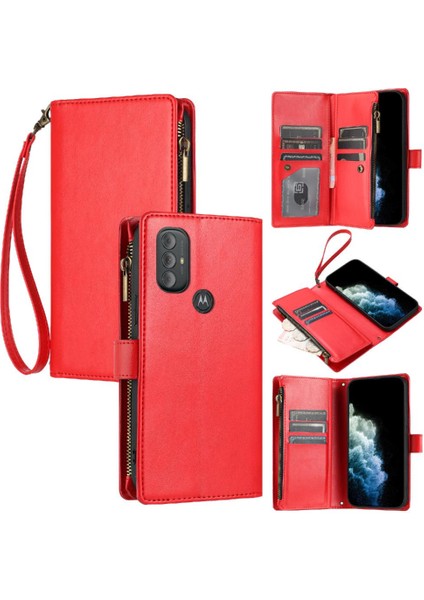 Motorola Moto G Saf Pu Deri Cüzdan Fermuar Için Kılıf Folio Flip Kart (Yurt Dışından)