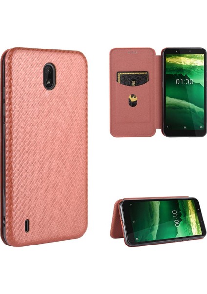 Nokia C2 Deri Folio Flip Case Için Kılıf Tam Koruma Kartı Ekleme (Yurt Dışından)