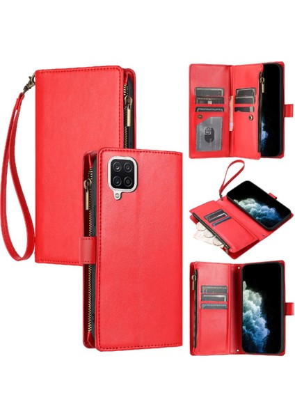Samsung Galaxy A12/M12 Cüzdan Fermuar Pu Deri Kart Yuvaları Flip Case (Yurt Dışından)