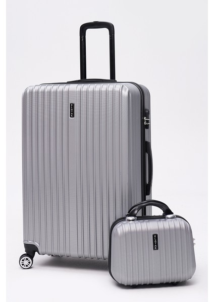 2'li Valiz Seti Elatae Valiz Büyük Boy ve Makyaj Gri 2'li Set