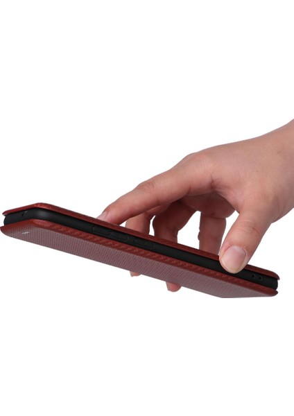 Samsung Galaxy A03 Deri Folio Flip Case Manyetik Karbon Fiber (Yurt Dışından)