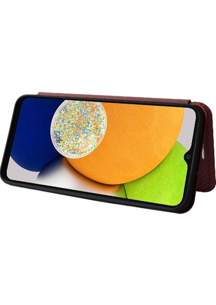 Samsung Galaxy A03 Deri Folio Flip Case Manyetik Karbon Fiber (Yurt Dışından)