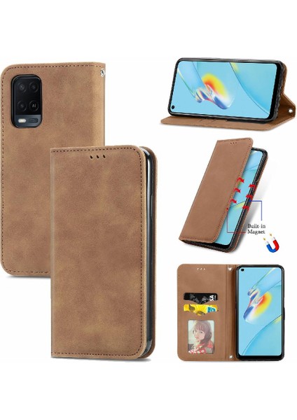 Oppo A54 4g Için Basit Iş Fermuar Deri Kılıf Cüzdan Kordon (Yurt Dışından)