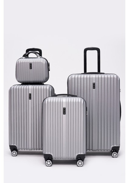 4'lü Valiz Seti Elatae Valiz Büyük - Orta - Kabin Boy ve Makyaj Gri 1020