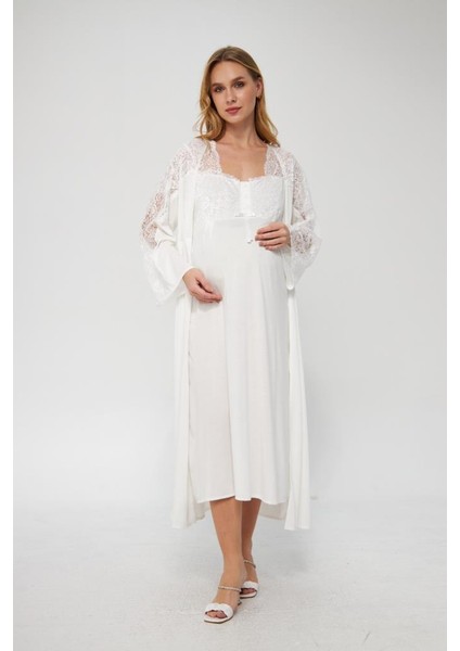 3044 Ekru Hamile Lohusa Yeni Sezon Gecelik Sabahlık Tk