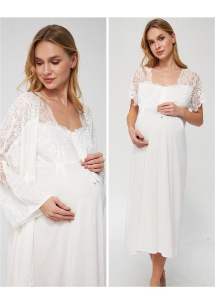 3044 Ekru Hamile Lohusa Yeni Sezon Gecelik Sabahlık Tk fiyatları
