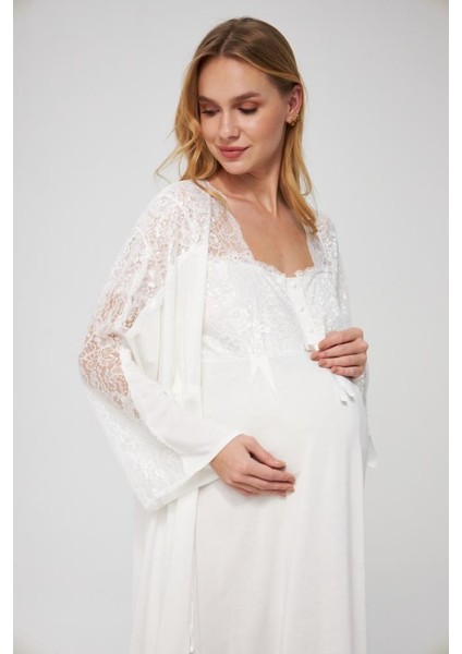 3044 Ekru Hamile Lohusa Yeni Sezon Gecelik Sabahlık Tk indirimleri