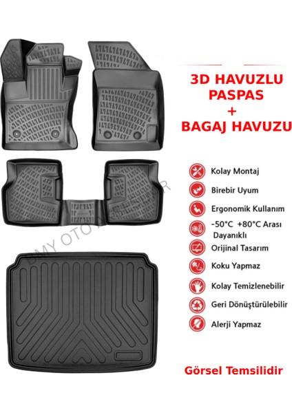 Fiat Doblo Easy 2010-2015 3D Araca Özel Paspas ve Bagaj Havuzu Bmy