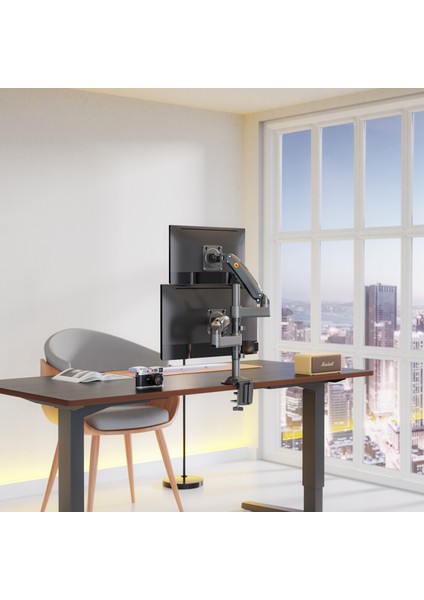 NB H180 22-32" Çift Kol Amortisörlü 2-12 kg Monitör Standı Siyah
