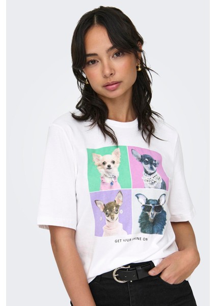 Onldorte Baskılı Bisiklet Yaka % 100 Pamuk Kadın T Shirt 15259091