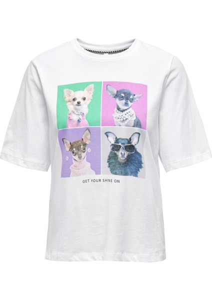 Onldorte Baskılı Bisiklet Yaka % 100 Pamuk Kadın T Shirt 15259091 fırsatları