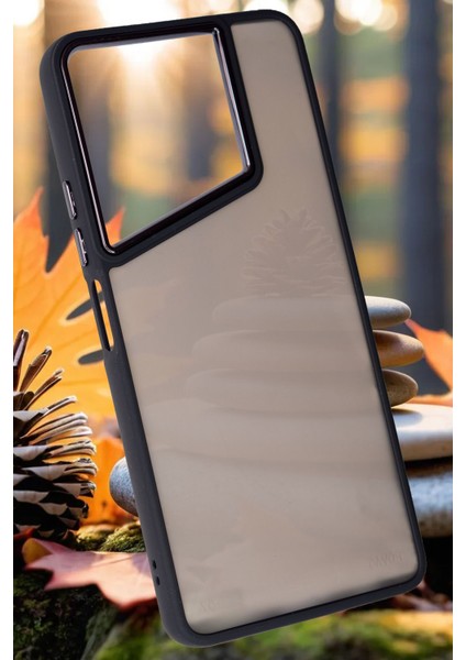 Tecno Pova 5 Kılıf Metal Çerçeve Hassas Butonlu Renkli Buzlu Şeffaf Transparan Kapak
