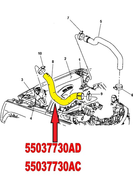 YD Silikon Jeep Cherokee Liberty Kj2 2.5-2.8 Crdi Turbo Hortumu 55037730AC