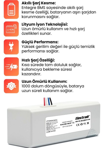 Xiaomi Mi Vacuum Mop 2c 2in1 (Yüksek Kapasite) STYTJ01ZHM 5200MAH Robot Süpürge Bataryası