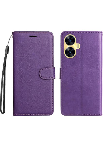 Realme C55 4g Yüksek Kalite Deri Klasik Düz Renk Için Flip Case (Yurt Dışından)