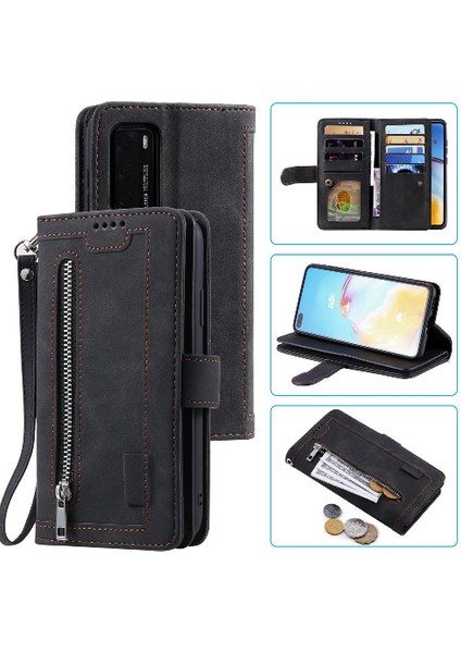 Huawei P40 Pro Cüzdan Pu Deri 9 Kart Yuvaları Kickstand Için Flip Case (Yurt Dışından)