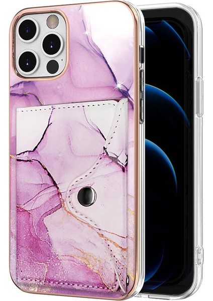 Iphone 12 Için Kılıf Pro Max Ince Cüzdan Yumuşak Tpu Tampon Mermer Kart Yuvaları (Yurt Dışından)