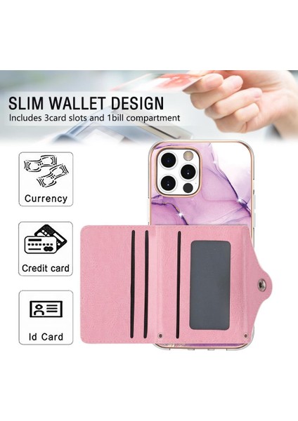 Iphone 12 Için Kılıf Pro Max Ince Cüzdan Yumuşak Tpu Tampon Mermer Kart Yuvaları (Yurt Dışından)