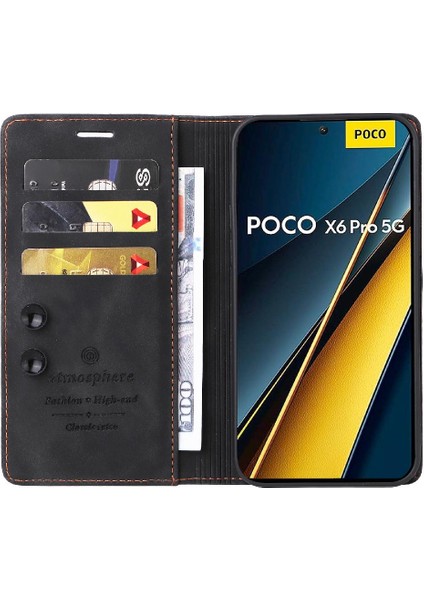 Xiaomi Poco X6 Pro Flip Kapak Için Flip Case Darbeye Deri Kılıf (Yurt Dışından)