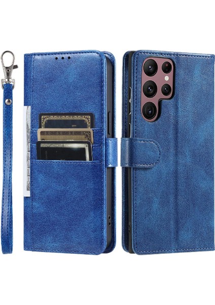 Samsung Galaxy S22 Ultra 6 Kart Yuvaları Kickstand Pu Deri Için Flip Case (Yurt Dışından)