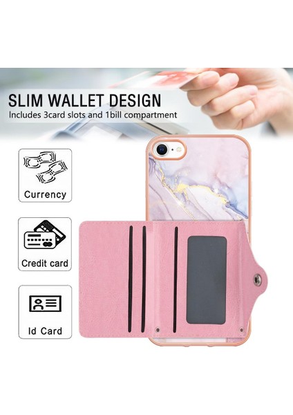 Iphone Se 2022/2020 Ince Cüzdan Yumuşak Tpu Tampon Kart Yuvaları Mermer (Yurt Dışından)