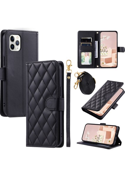 iPhone 11 Pro Max Kılıf Için Cüzdan Kapaklı Çapraz Askılı Boyun Askısı Tasarımı (Yurt Dışından)
