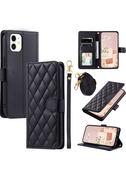 iPhone 12 Mini Kılıf Için Cüzdan Kapaklı Çapraz Askılı Boyun Askısı Tasarımı (Yurt Dışından)
