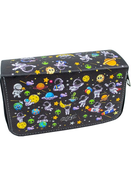 Kalem Kutusu Astronaut Kawaii Desen Orginazer Üç Bölmeli Vegan Deri (Kalemlik) fiyatları