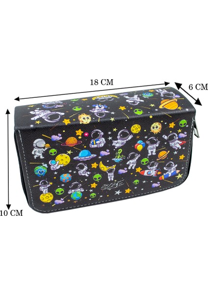 Kalem Kutusu Astronaut Kawaii Desen Orginazer Üç Bölmeli Vegan Deri (Kalemlik) fırsatları