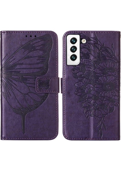Samsung Galaxy S22 5g Kabartma Kelebek Premium Deri Flip Case (Yurt Dışından)