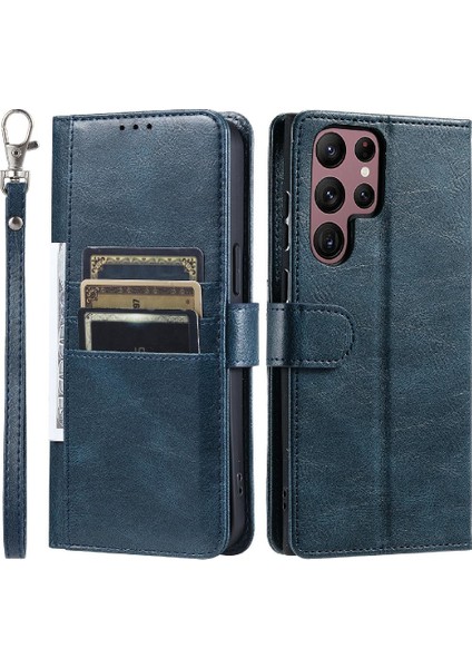 Samsung Galaxy S22 Ultra 6 Kart Yuvaları Kickstand Pu Deri Için Flip Case (Yurt Dışından)