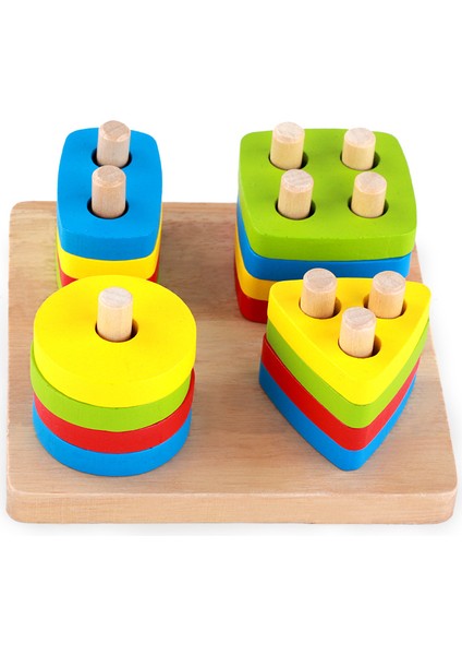 Bebek Montessori Erken Eğitim Geometrik Şekil Eşleşen Bilişsel Dört Set Yapı Taşı Eğitici Montaj Oyuncakları (Yurt Dışından)