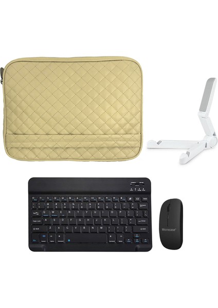 Apple iPad Air 11 2024 Tablet Için Kapitone Tablet Çanta + Bluetooth Klavye + Mouse + Tablet Standı